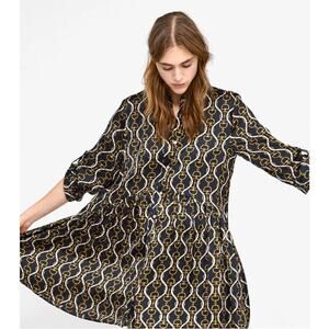 Zara Chain Print Equestrian Bit Babydoll Long Sleeve Shirt Dress size Small